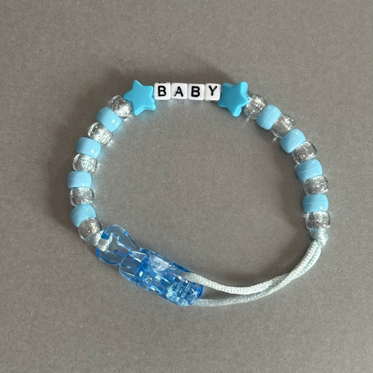 Personalised Reborn Dummy Clip: Blue Stars/Hearts Blue & Glitter Beads