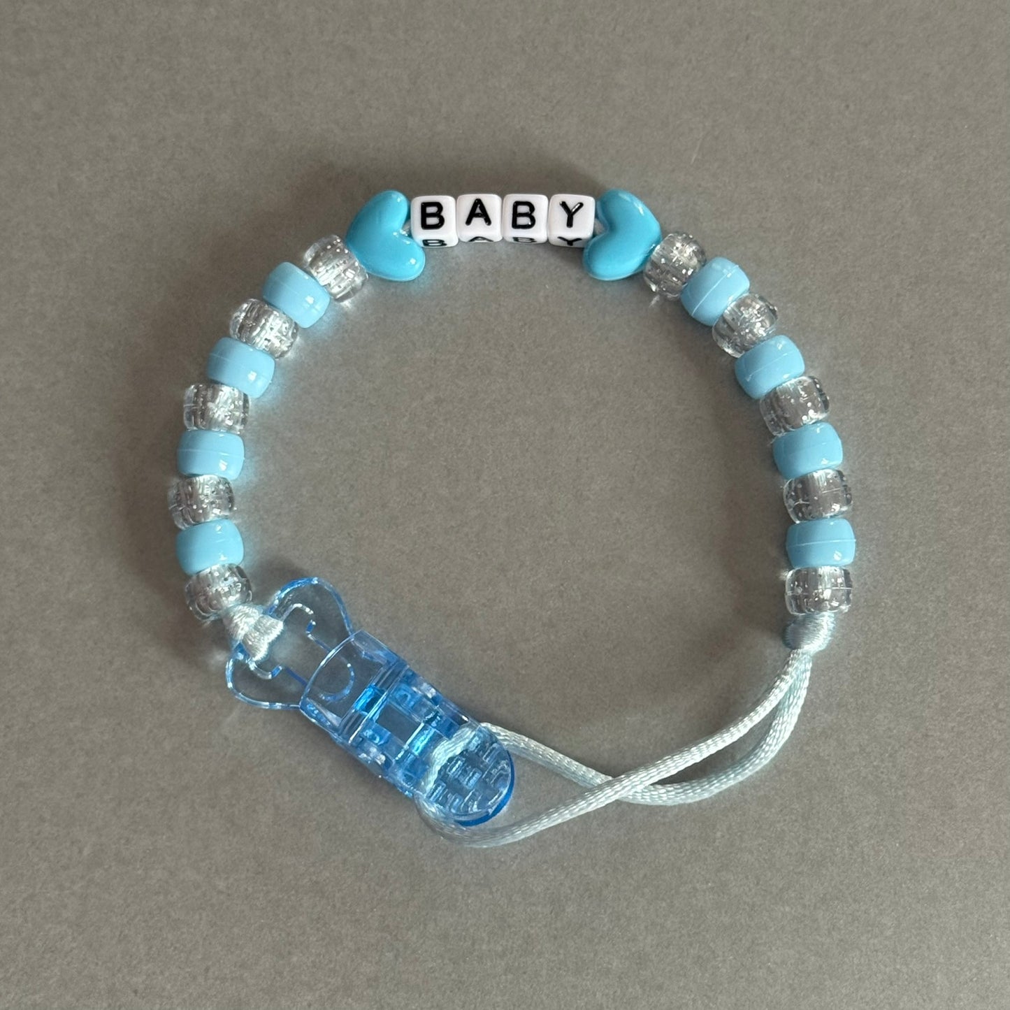 Personalised Reborn Dummy Clip: Blue Stars/Hearts Blue & Glitter Beads