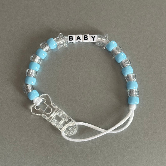 Personalised Reborn Dummy Clip: Glitter Stars Blue & Glitter Beads