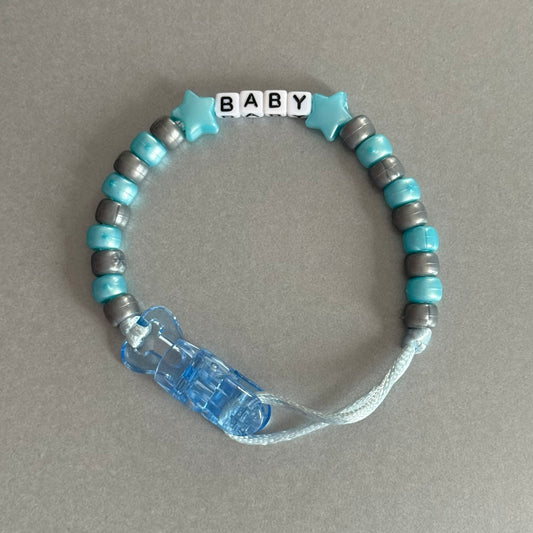 Personalised Reborn Dummy Clip: Pearl Blue Stars Pearl Blue & Silver Beads