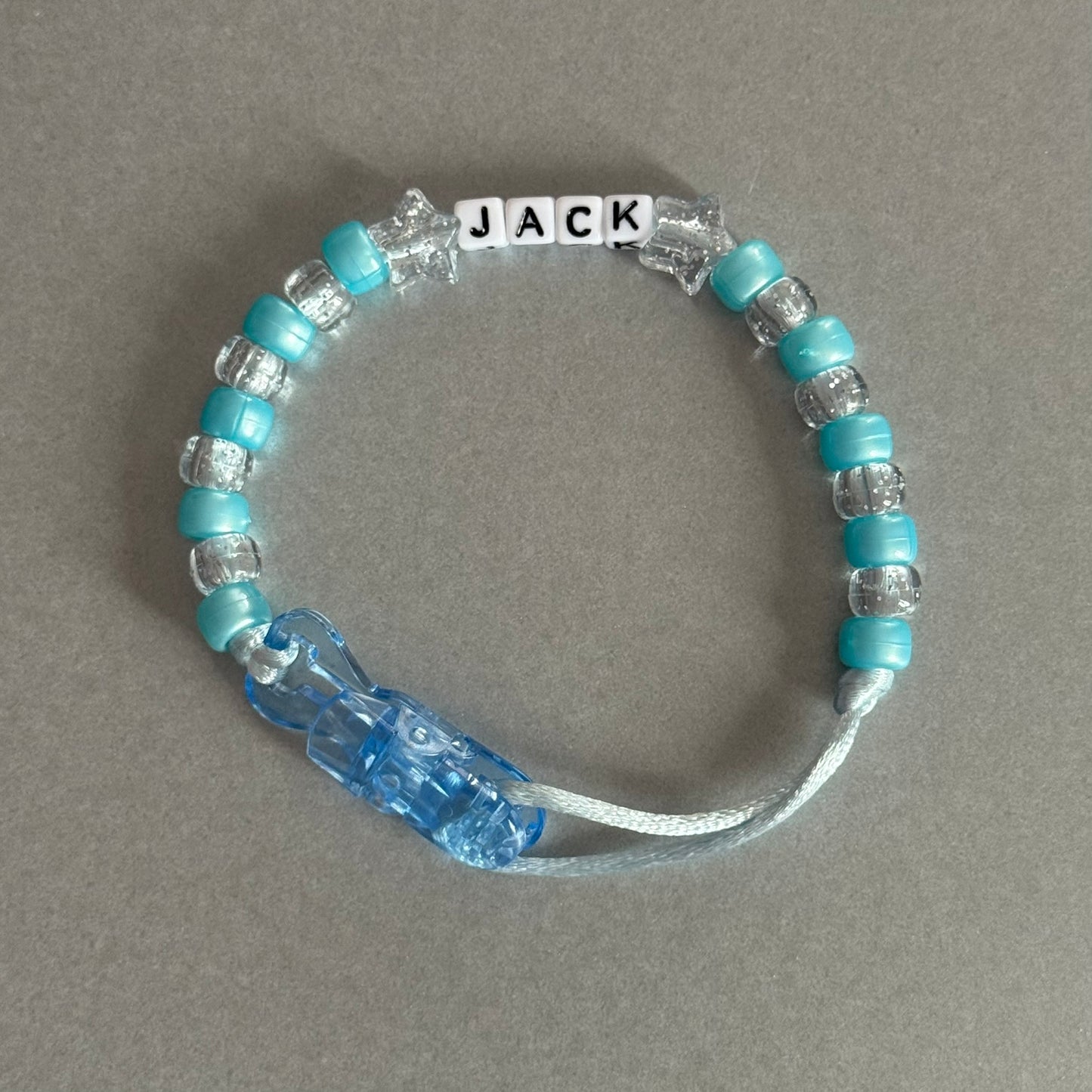 Personalised Reborn Dummy Clip: Glitter Stars Pearl Blue & Glitter Beads