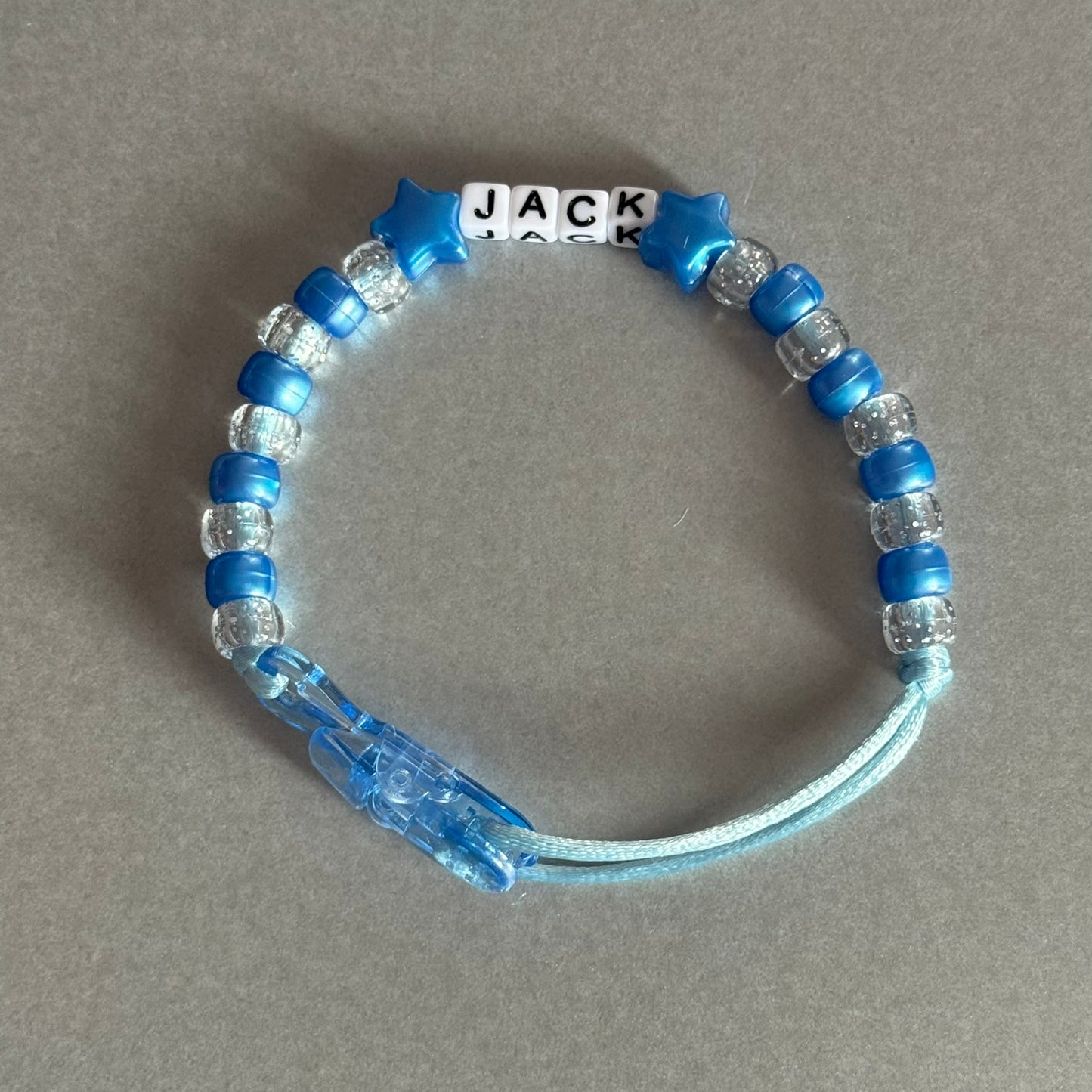 Personalised Reborn Dummy Clip: Pearl Dark Blue Stars/Hearts Pearl Dark Blue & Glitter Beads