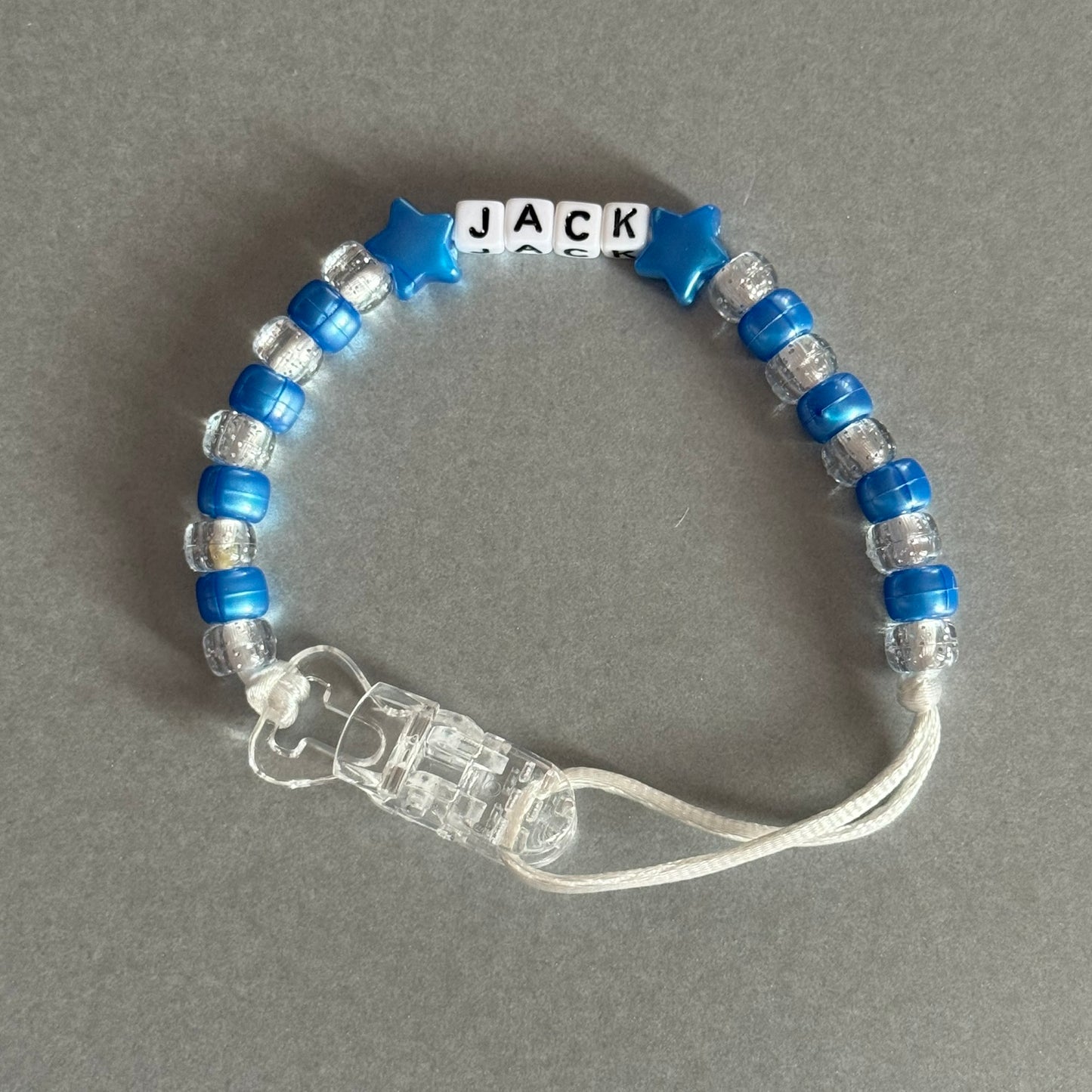 Personalised Reborn Dummy Clip: Pearl Dark Blue Stars/Hearts Pearl Dark Blue & Glitter Beads