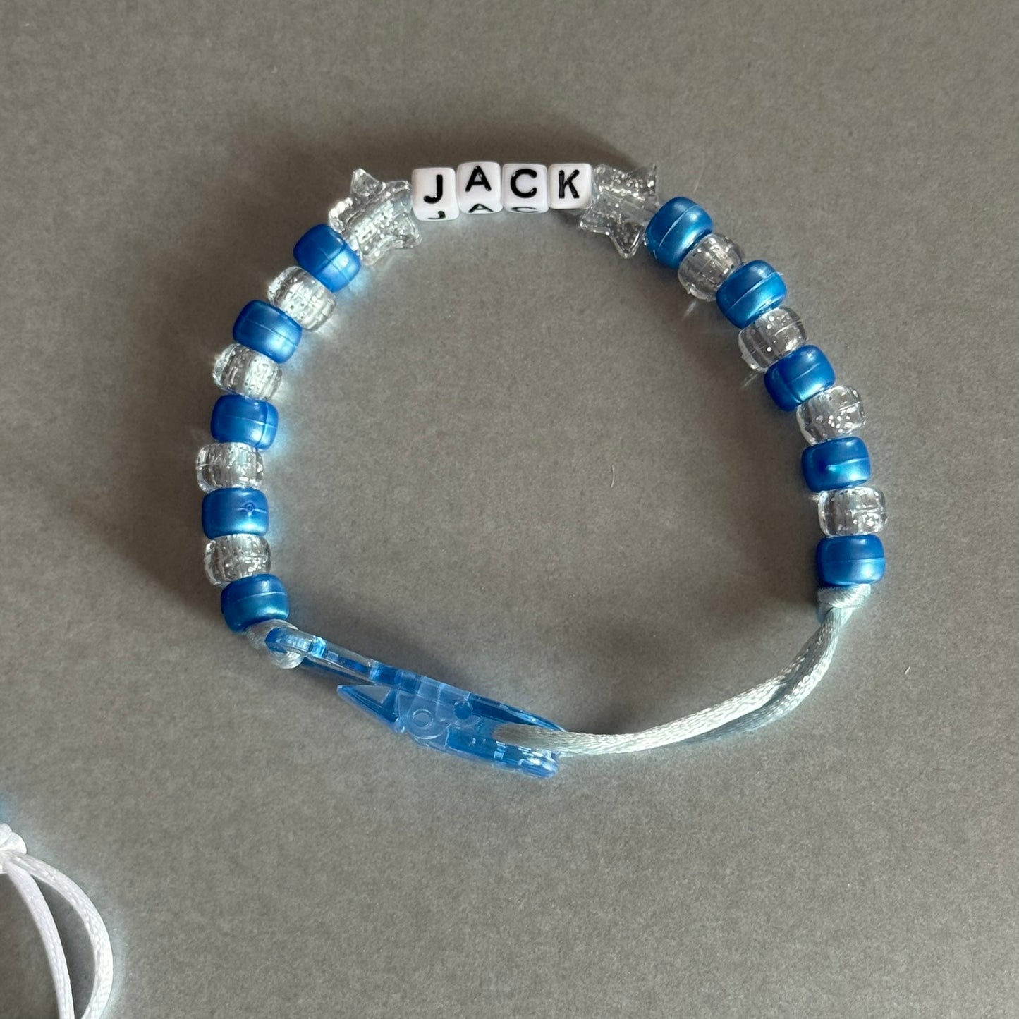 Personalised Reborn Dummy Clip: Glitter Stars Pearl Dark Blue & Glitter Beads