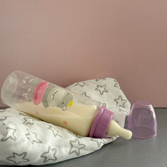 Lilac Hippo Reborn Fake Milk Bottle 9oz