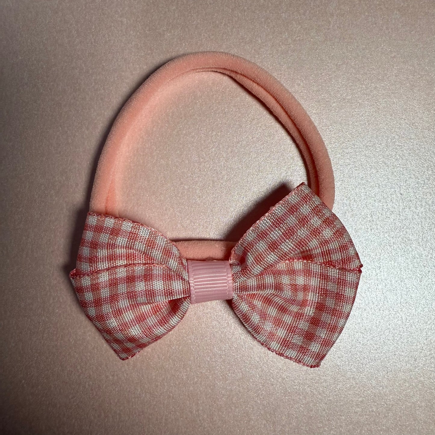 Pink Gingham Baby Headband