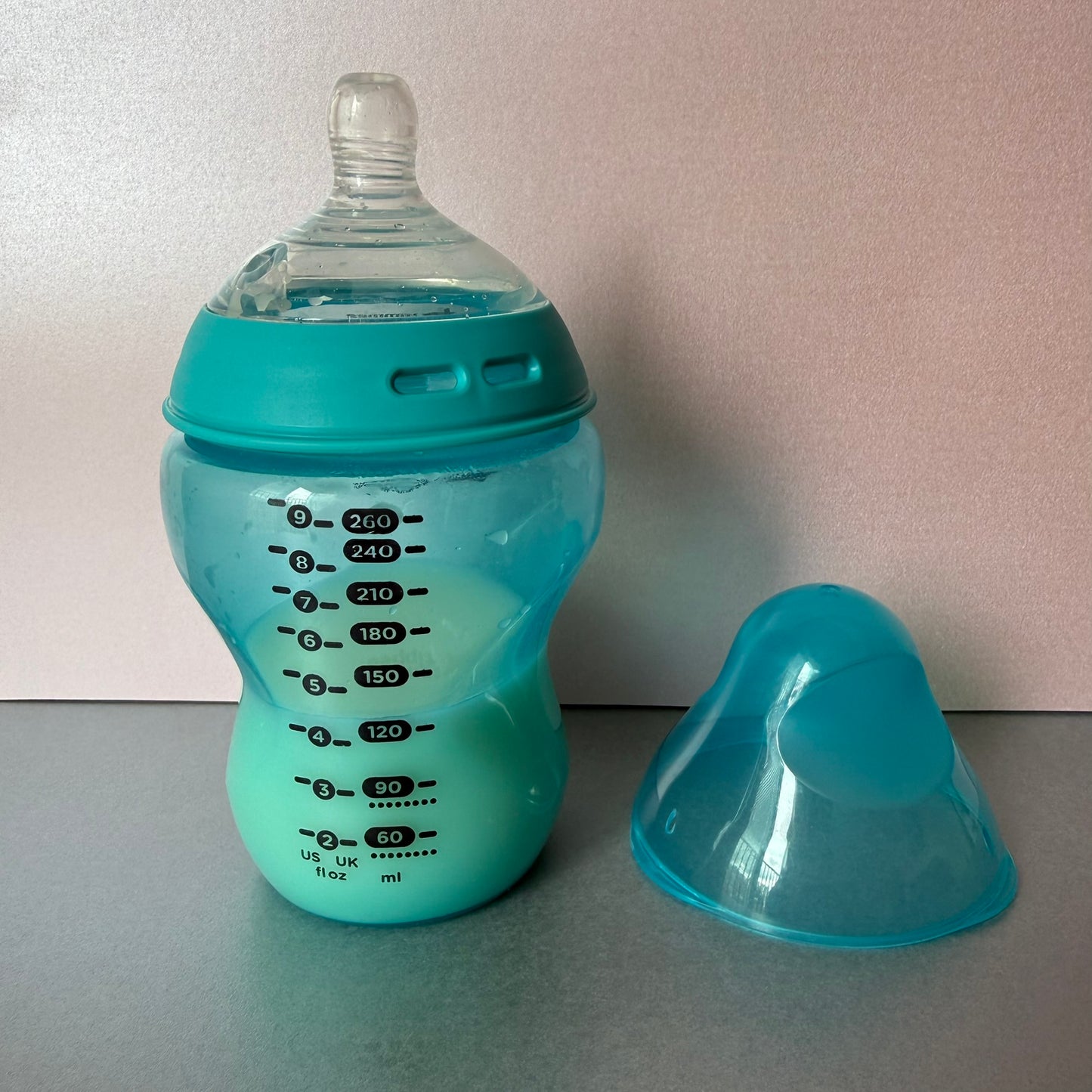 Tommee Tippee Turquoise Blue Reborn Fake Milk Bottle 9oz