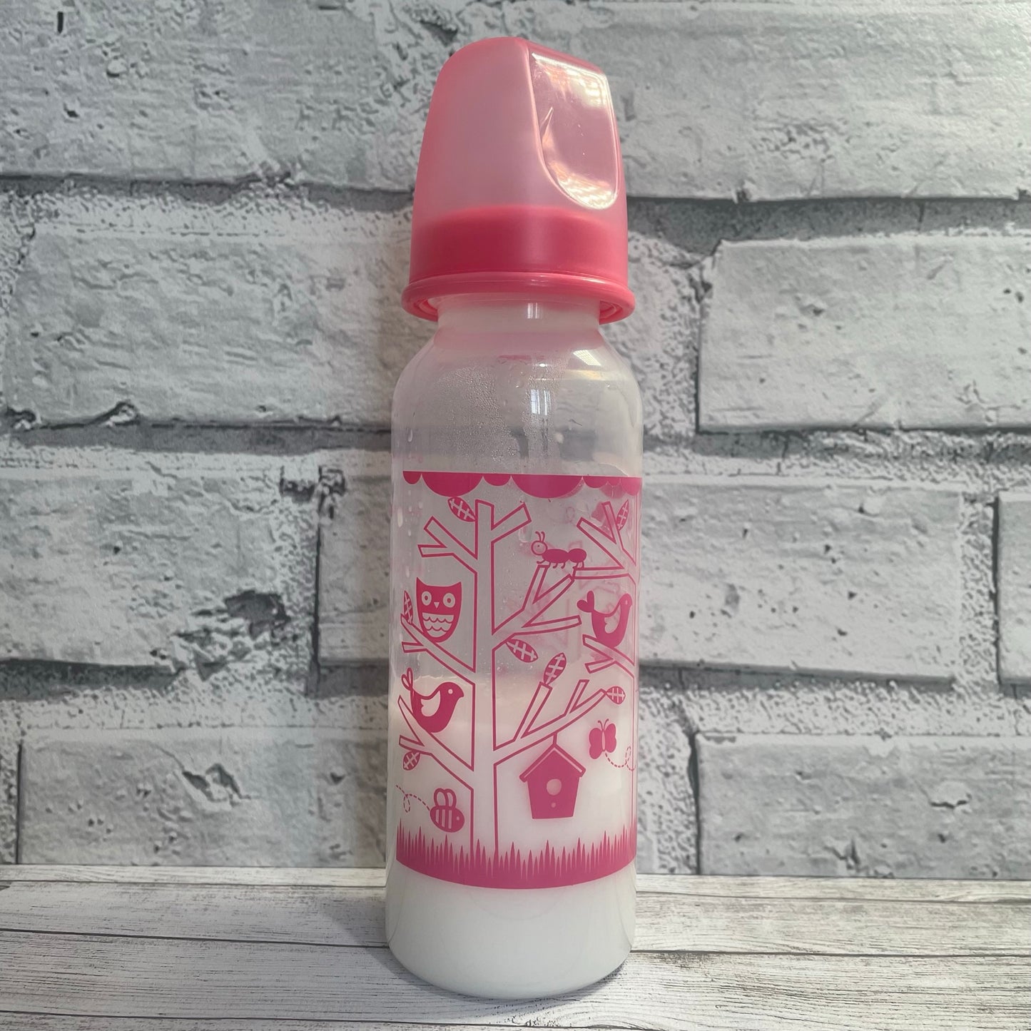 Tommee Tippee Tall Pink Birds Reborn Fake Milk Bottle 9oz