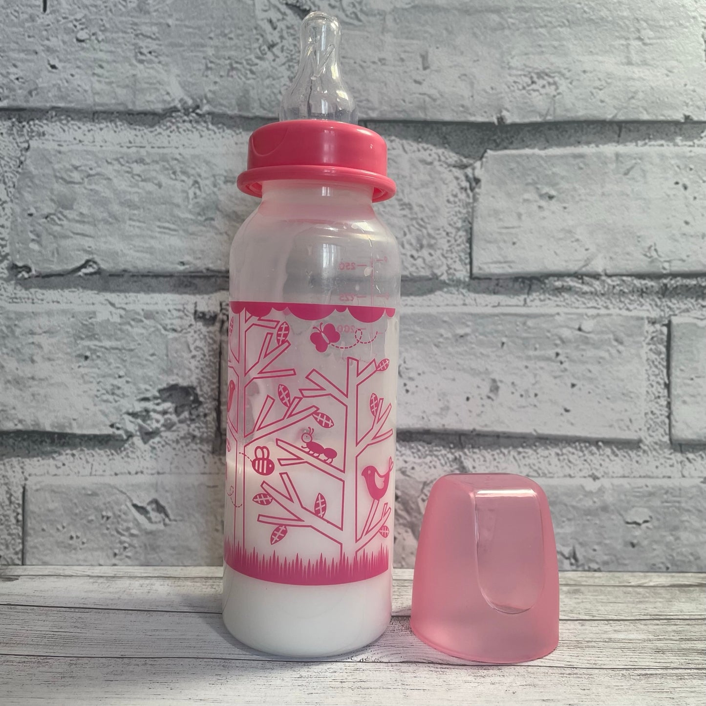 Tommee Tippee Tall Pink Birds Reborn Fake Milk Bottle 9oz