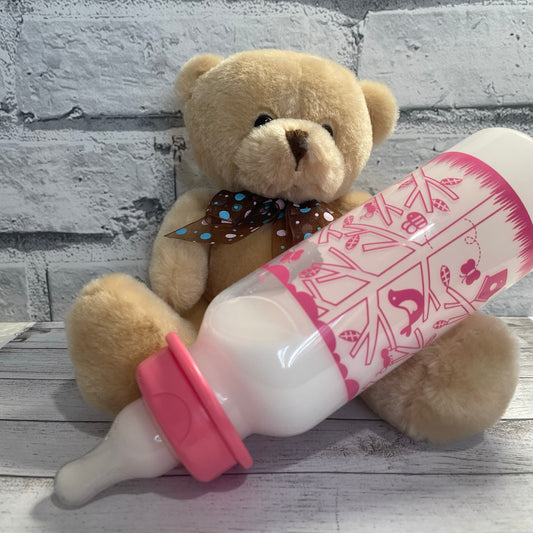 Tommee Tippee Tall Pink Birds Reborn Fake Milk Bottle 9oz