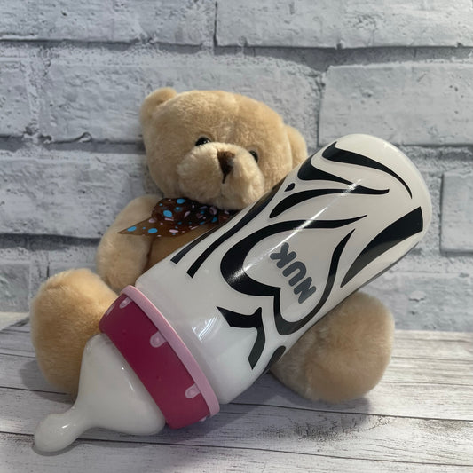 NUK Pink/Black Zebra Heart Reborn Fake Milk Bottle 10oz