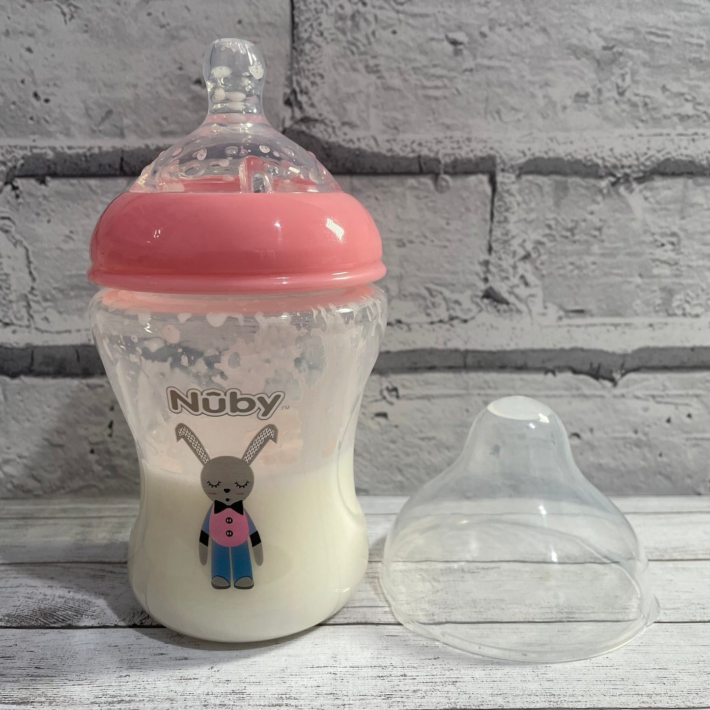Nuby Pink Rabbit Reborn Fake Milk Bottle 9oz