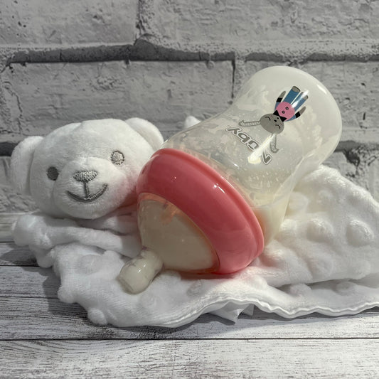 Nuby Pink Rabbit Reborn Fake Milk Bottle 9oz