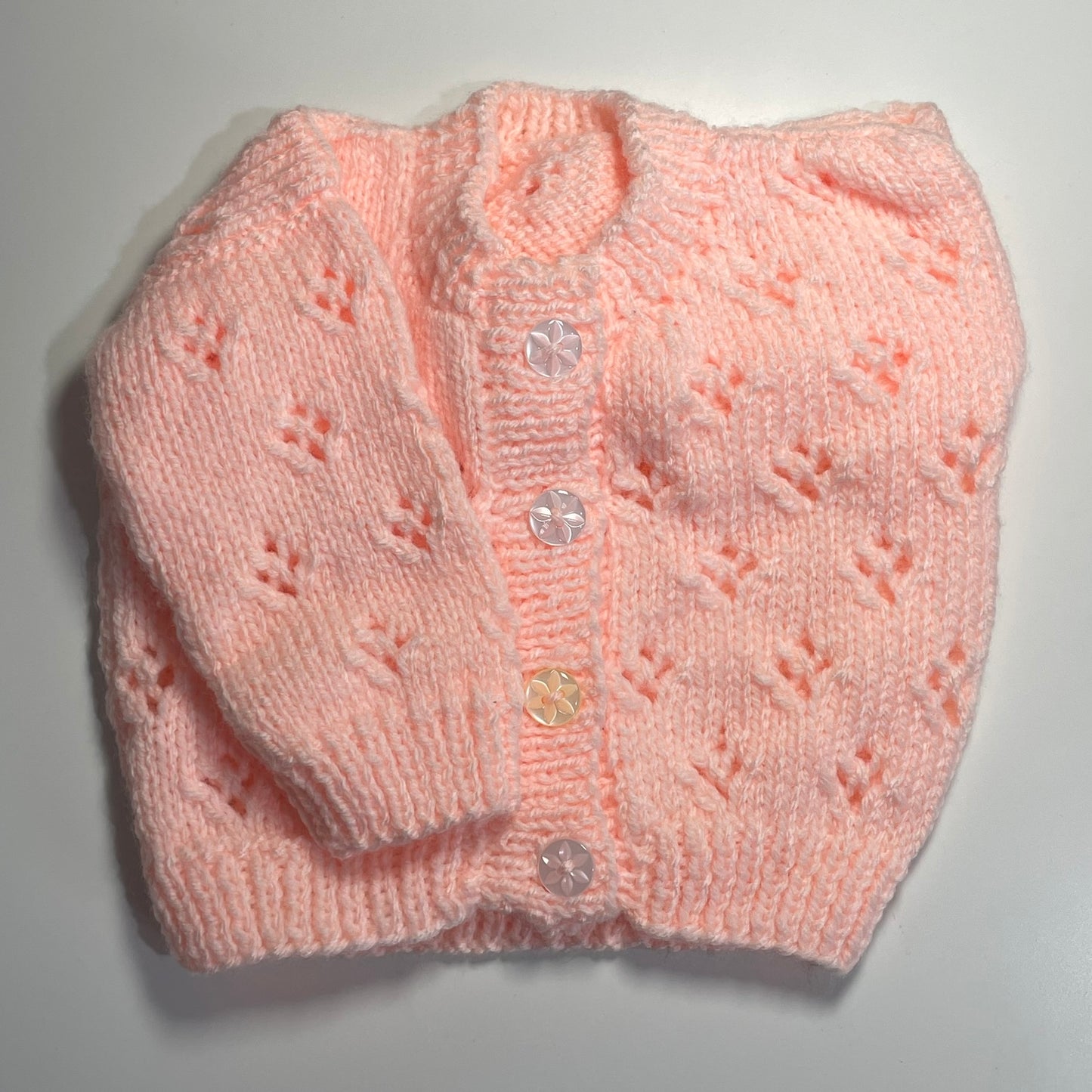 Small Newborn Peach Hand Knitted Cardigan