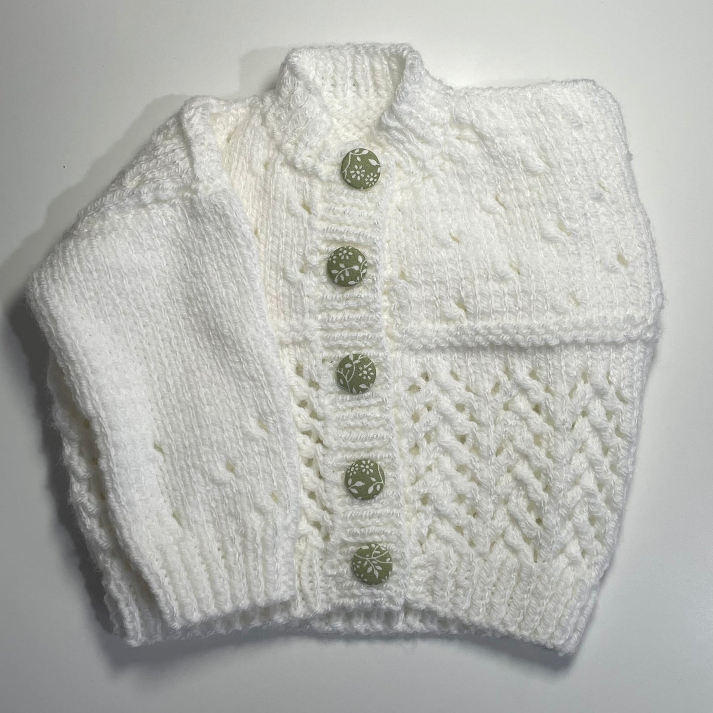 Small Newborn White Hand Knitted Cardigan