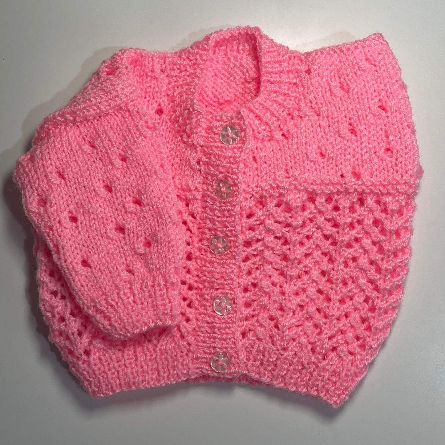 Small Newborn Bright Pink Hand Knitted Cardigan