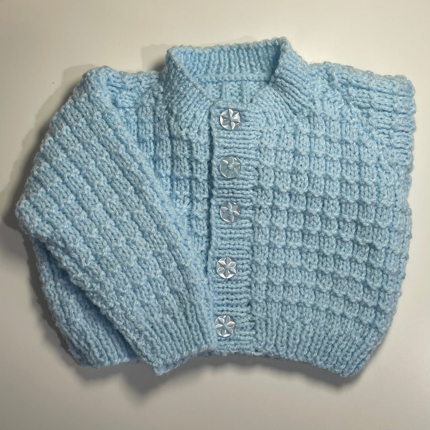 Small Newborn Blue Hand Knitted Cardigan