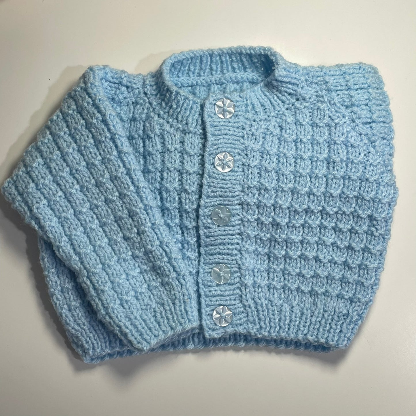 Small Newborn Blue Hand Knitted Cardigan