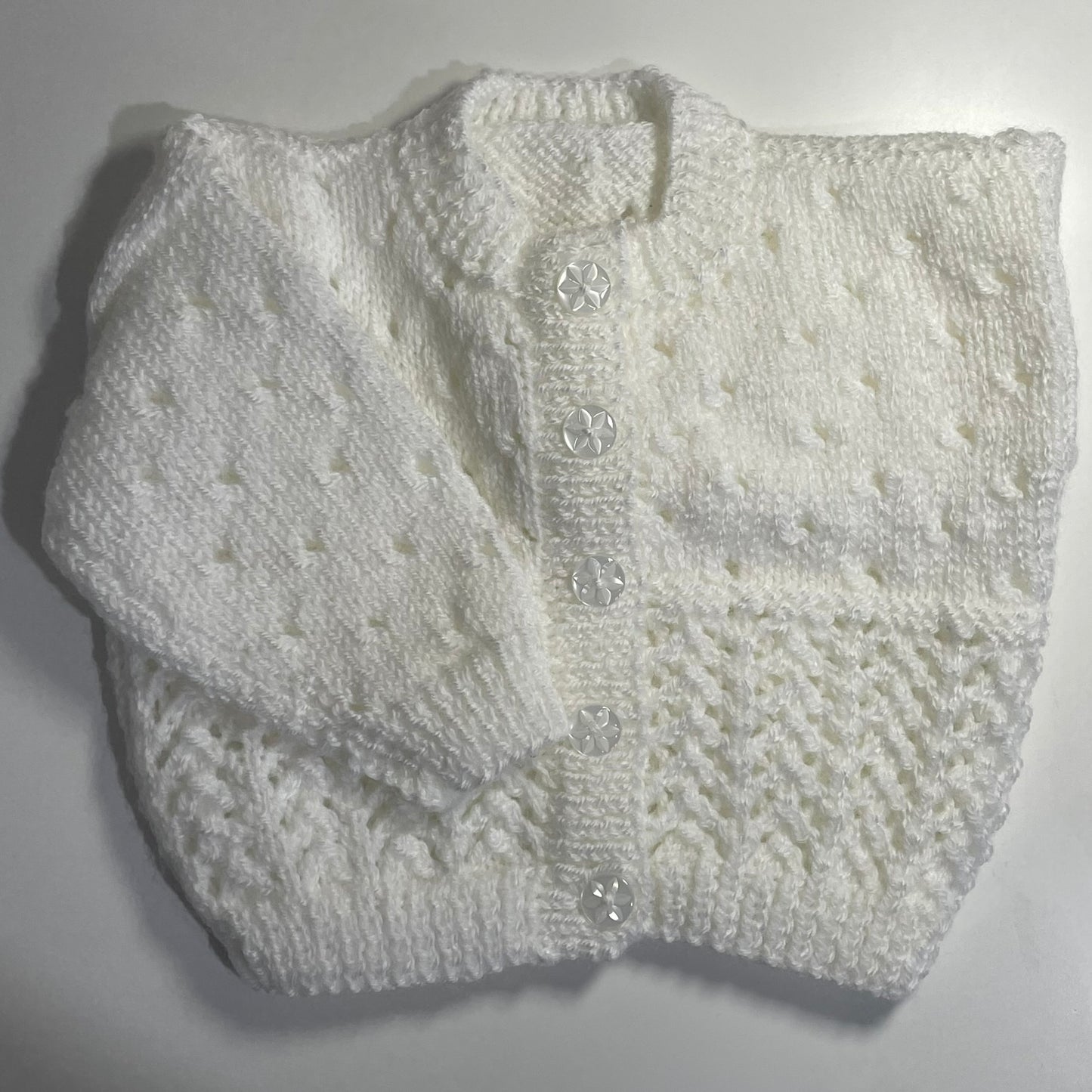 Newborn White Hand Knitted Cardigan