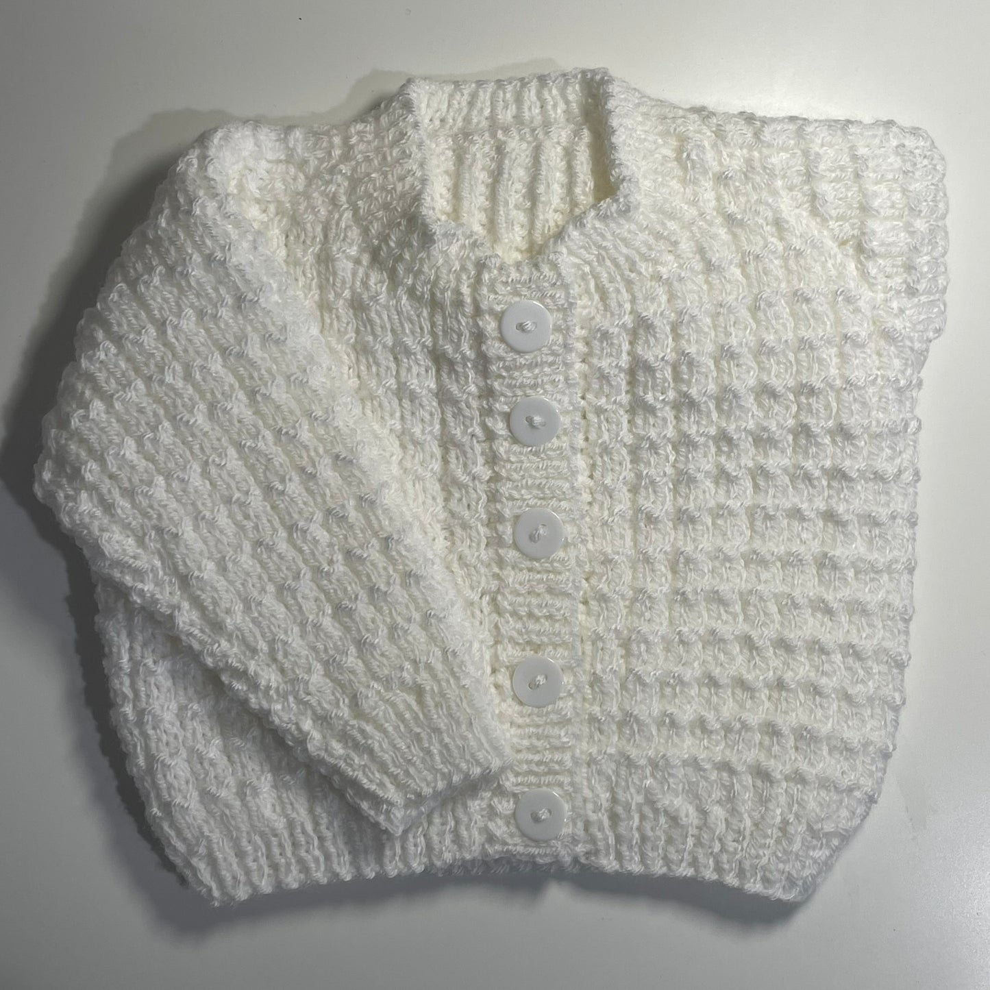 Newborn White Hand Knitted Cardigan