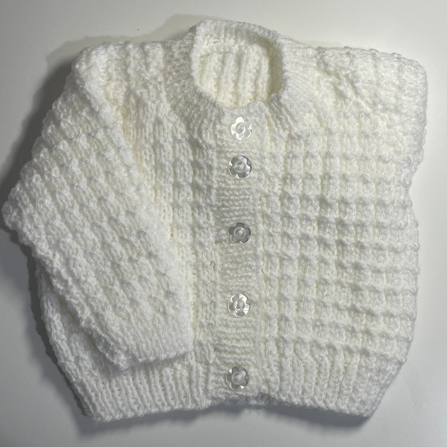 Newborn White Hand Knitted Cardigan