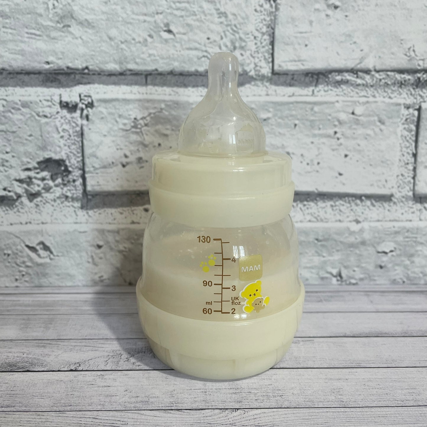 MAM White Teddy Bear Reborn Fake Milk Bottle 4oz