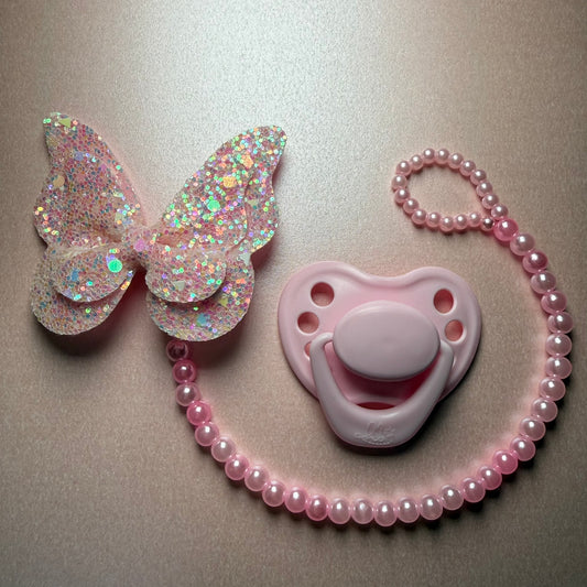Newborn Marshmellow Pink HoneyBug Reborn Magnetic Dummy / Pacifier & Beaded Clip