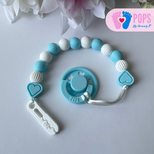 POPS Dummy Clip - Blue & White Hearts & Lanterns - Can be personalised