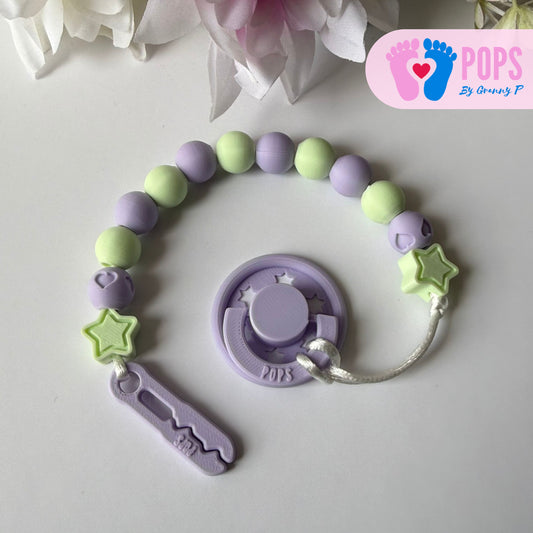 POPS Dummy Clip - Lilac & Mint Stars & Hearts - Can be personalised