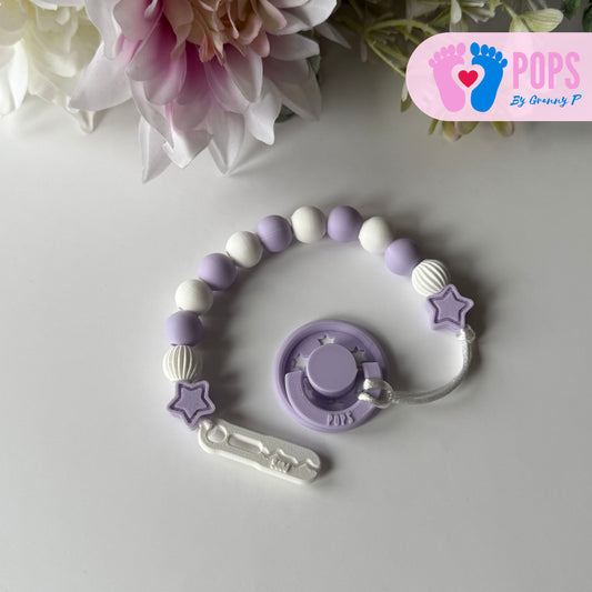 POPS Dummy Clip - Lilac & White Stars & Lanterns - Can be personalised