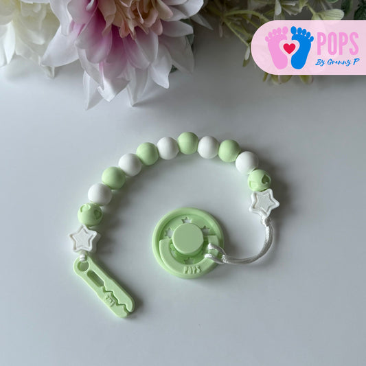 POPS Dummy Clip - Mint & White Stars & Hearts - Can be personalised