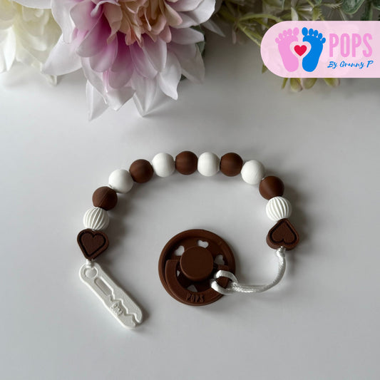 POPS Dummy Clip - Mocha & White Hearts & Lanterns - Can be personalised