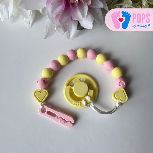 POPS Dummy Clip - Pink & Lemon Hearts & Hearts - Can be personalised