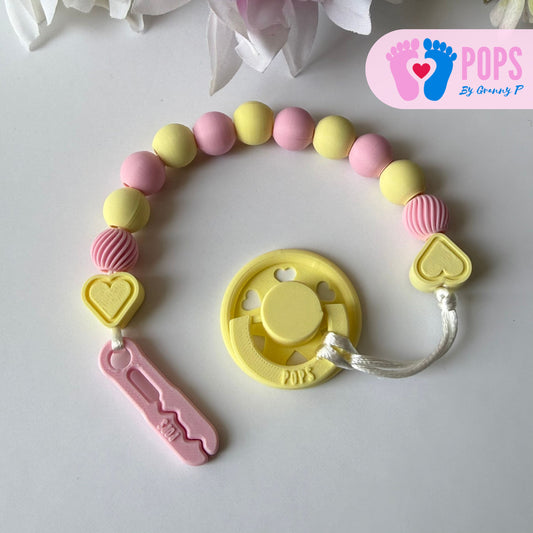 POPS Dummy Clip - Pink & Lemon Hearts & Swirls - Can be personalised