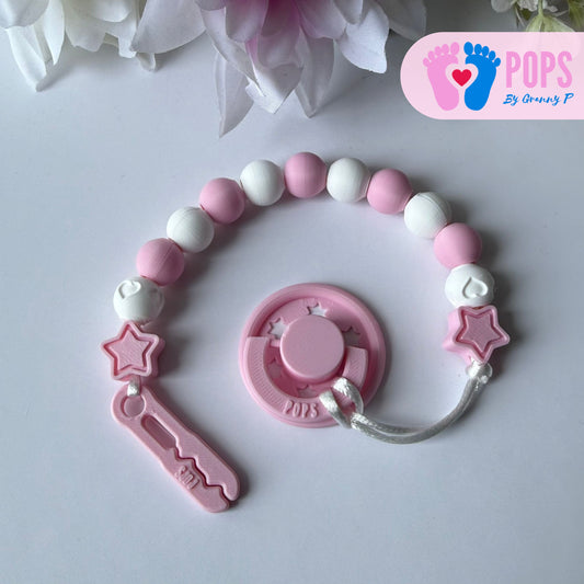 POPS Dummy Clip - Pink & White Stars & Hearts - Can be personalised