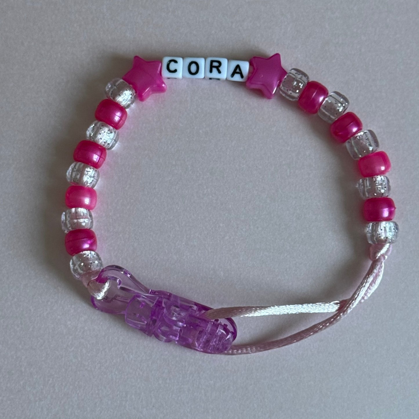 Pearl Dark Pink Stars/Hearts Pearl Dark Pink & Glitter Beads Personalised Reborn Dummy Clip