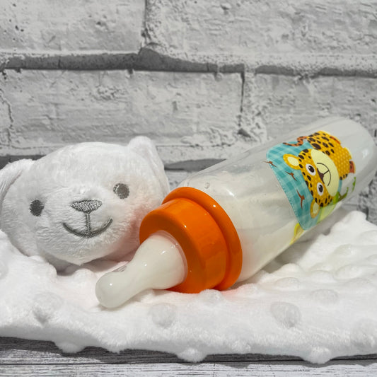 Orange Cheetah Reborn Fake Milk Bottle 8oz