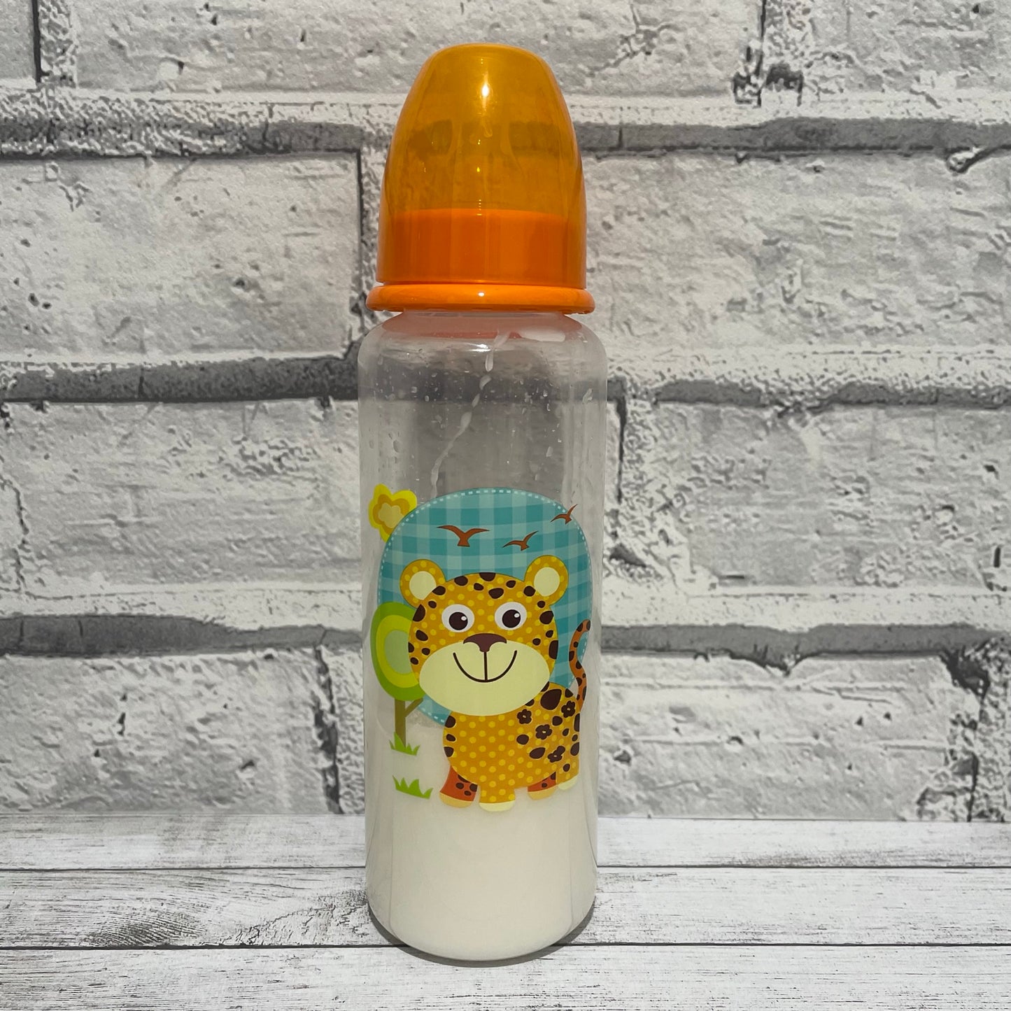 Orange Cheetah Reborn Fake Milk Bottle 8oz