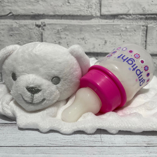 Griptight Pink Flowers Reborn Fake Milk Bottle 2oz