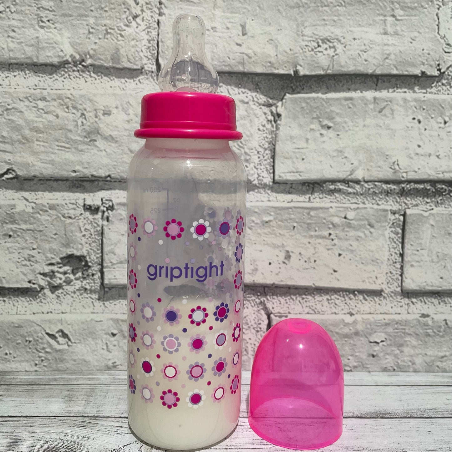 Griptight Pink Flowers Reborn Fake Milk Bottle 8oz