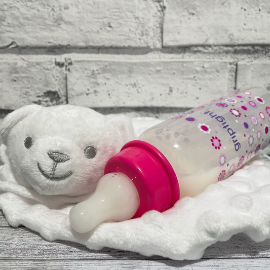 Griptight Pink Flowers Reborn Fake Milk Bottle 8oz