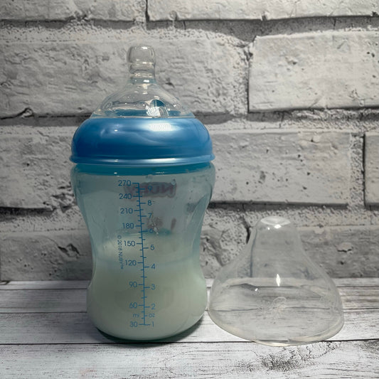 Nuby Blue Aeroplane Reborn Fake Milk Bottle 9oz