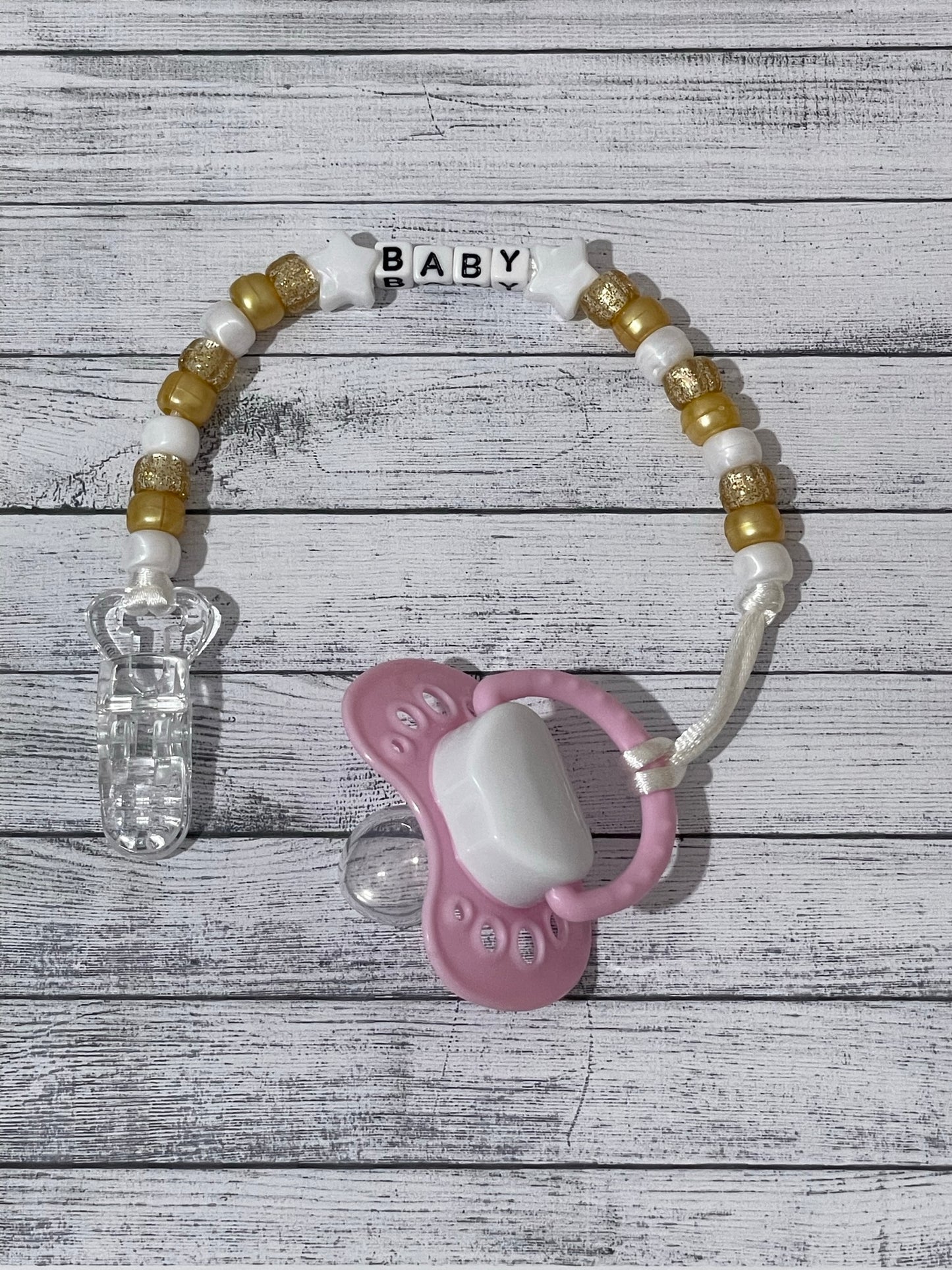 Gold & White Personalised Reborn Dummy Clip 12