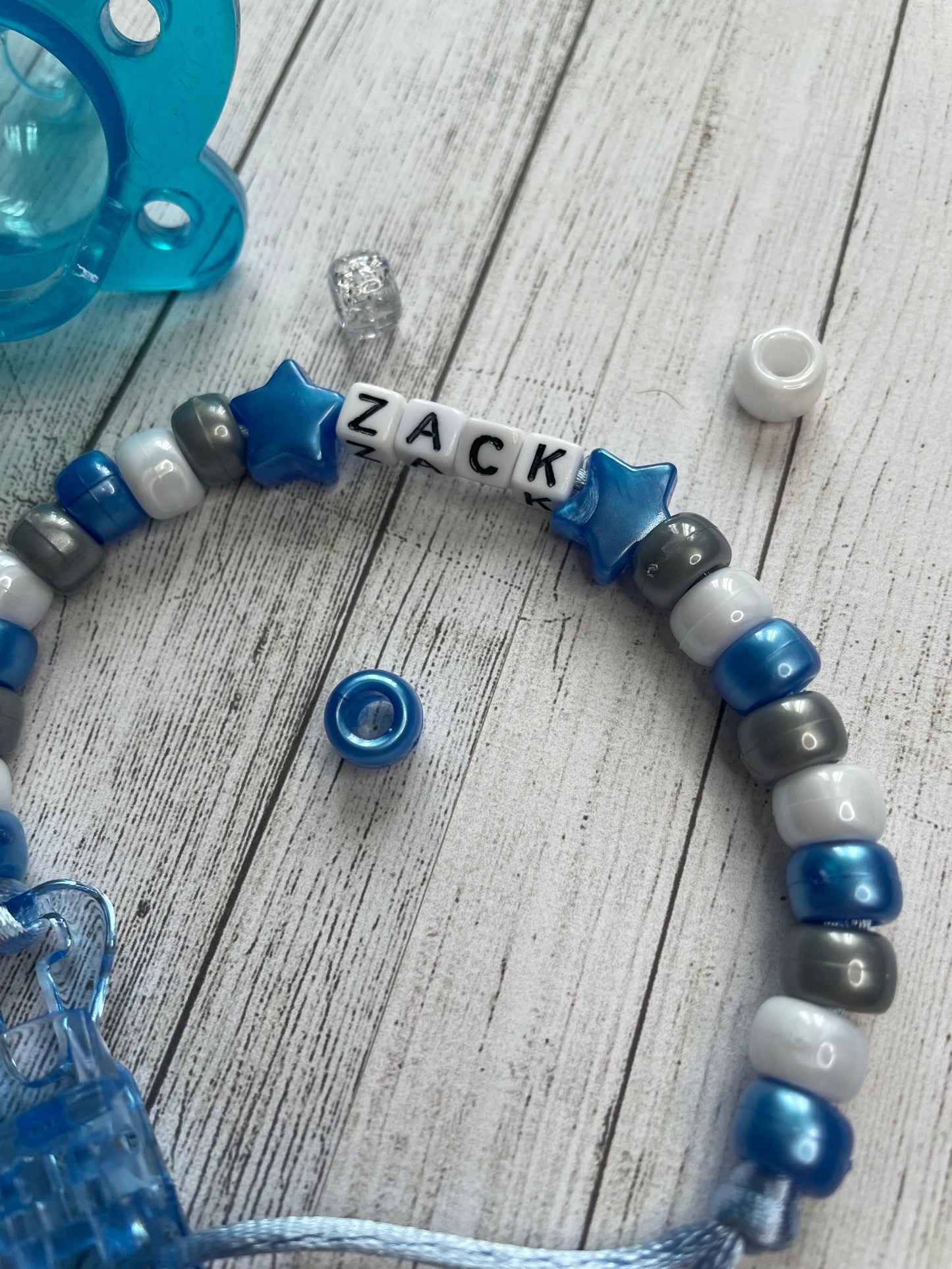 Blue, Silver & White Personalised Reborn Dummy Clip 07