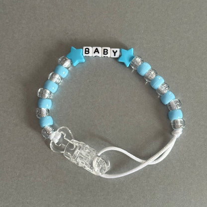 Personalised Reborn Dummy Clip: Blue Stars/Hearts Blue & Glitter Beads
