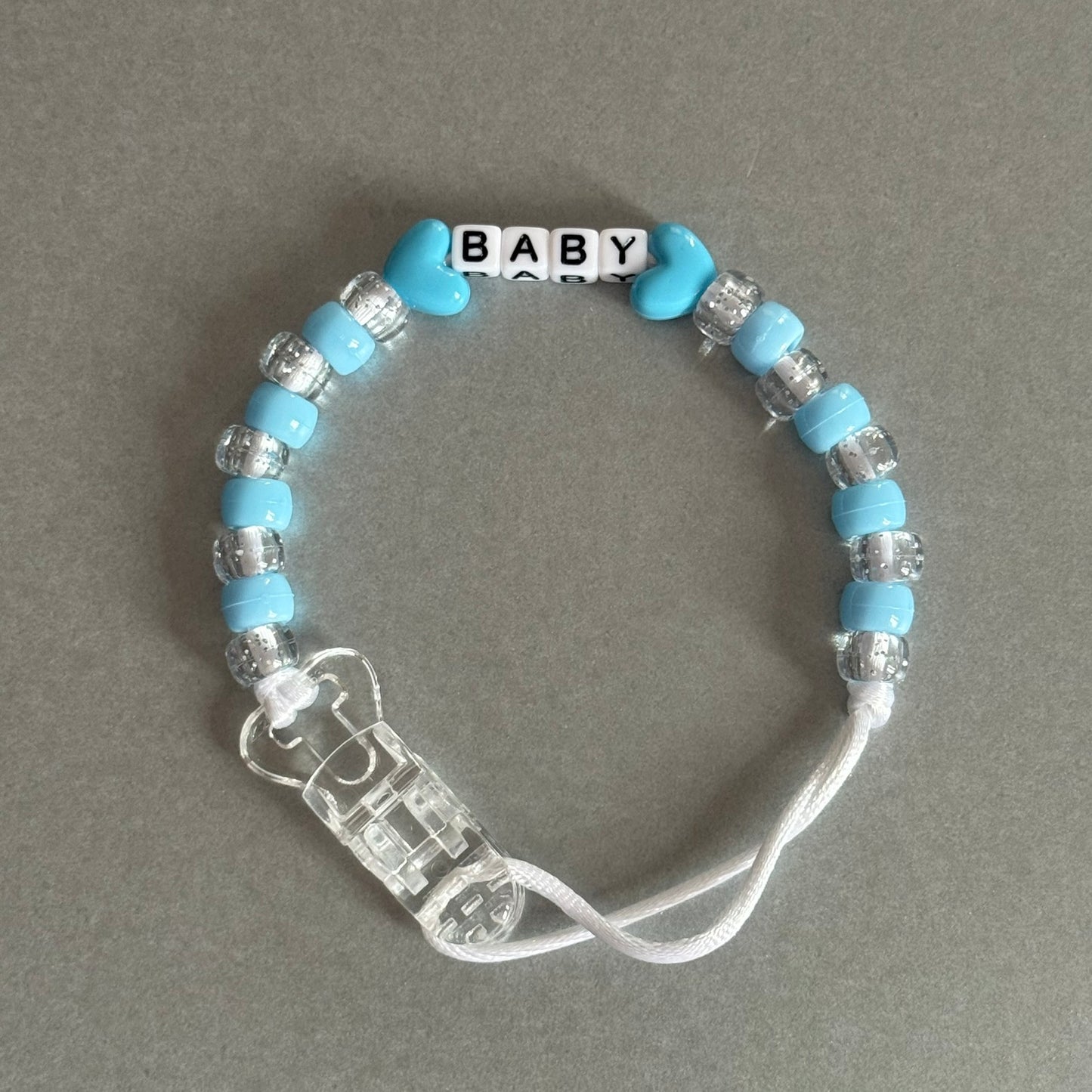 Personalised Reborn Dummy Clip: Blue Stars/Hearts Blue & Glitter Beads