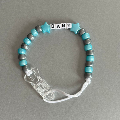 Personalised Reborn Dummy Clip: Pearl Blue Stars Pearl Blue & Silver Beads