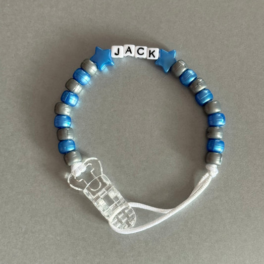 Personalised Reborn Dummy Clip: Pearl Dark Blue Stars/Hearts Pearl Dark Blue & Silver Beads
