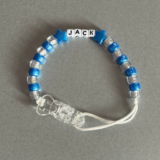 Personalised Reborn Dummy Clip: Pearl Dark Blue Stars/Hearts Pearl Dark Blue & Glitter Beads