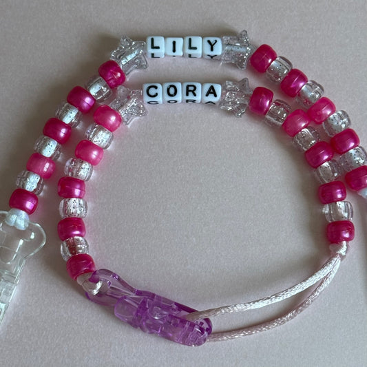 Glitter Stars Pearl Dark Pink & Glitter Beads Personalised Reborn Dummy Clip